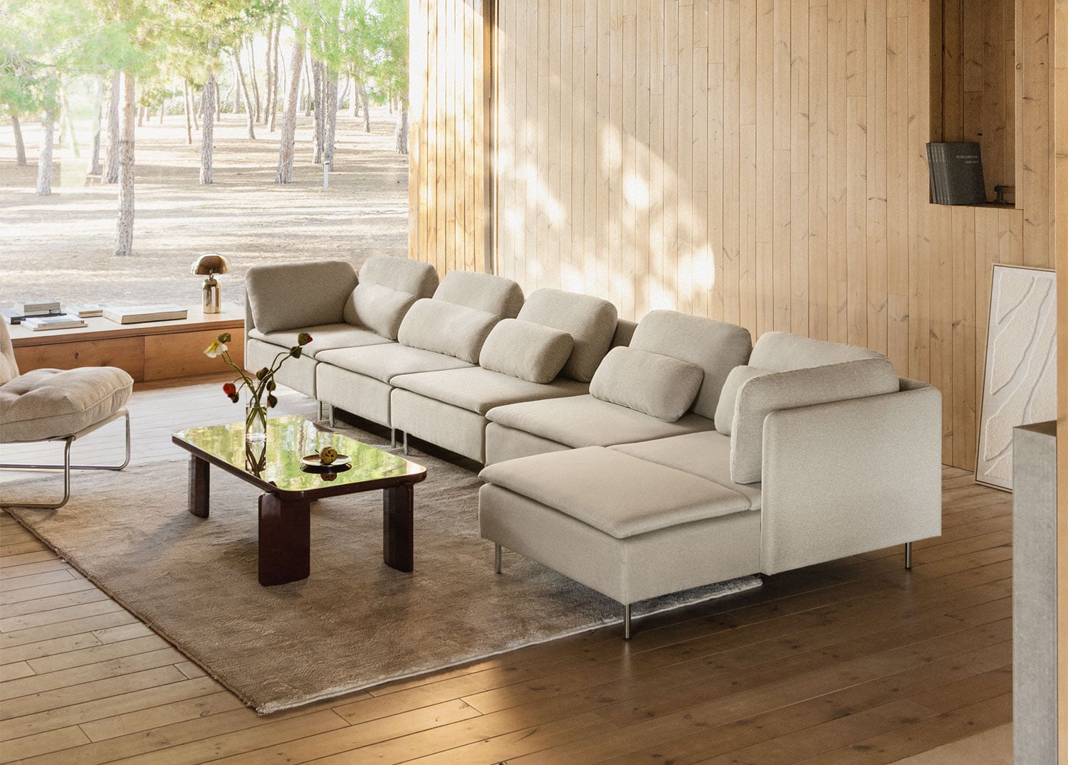 Sofá modular chaise longue contemporáneo beige Oriol