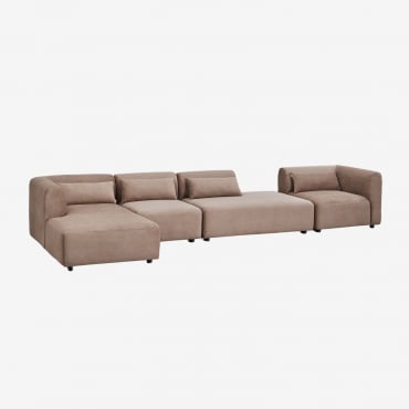 Sofá Modular Chaise Longue Izquierdo De 4 Piezas Con Diván Fogler Pana Marrón Camel - Sklum