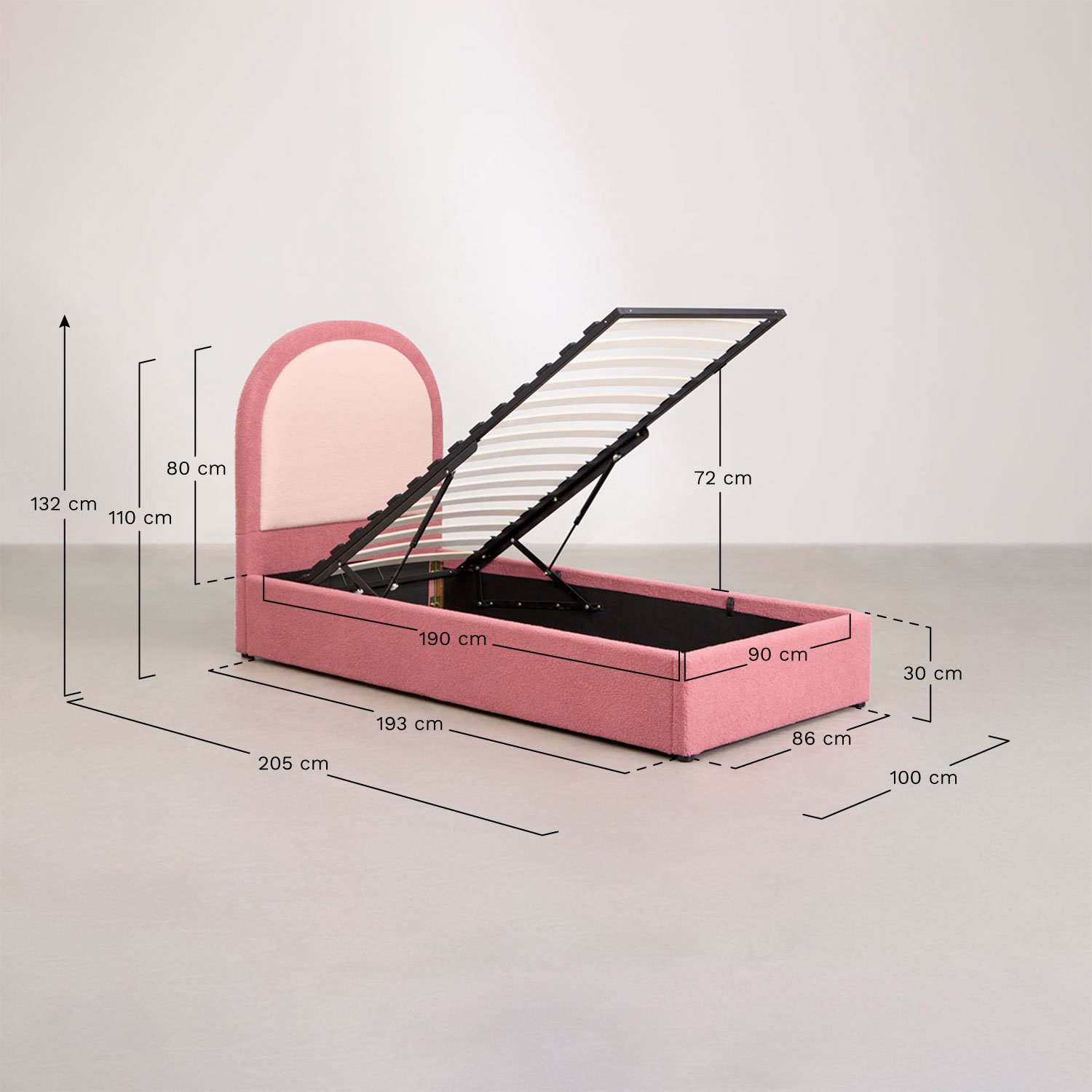 Cama con canapé abatible en borreguito Kalwa , medidas