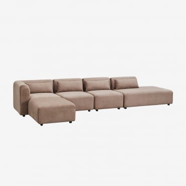 Sofá Modular Esquinero De 4 Piezas Con Diván Derecho Y Puff Fogler Pana Marrón Camel - Sklum
