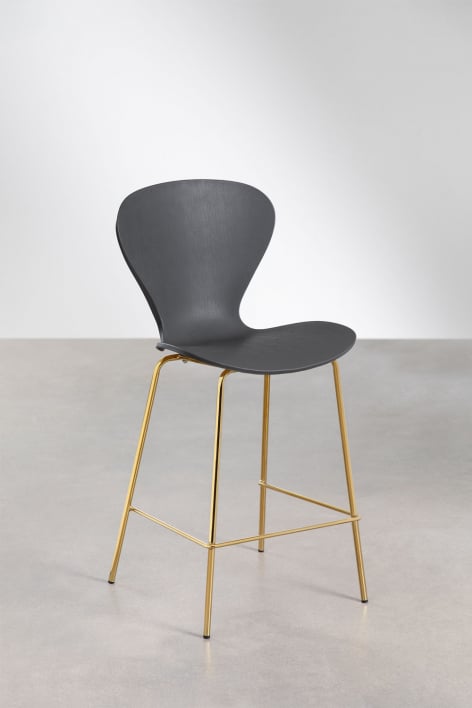 Taburete alto 65 cm gris oscuro y patas en hierro dorado Uit - Polipropileno Gris Oscuro