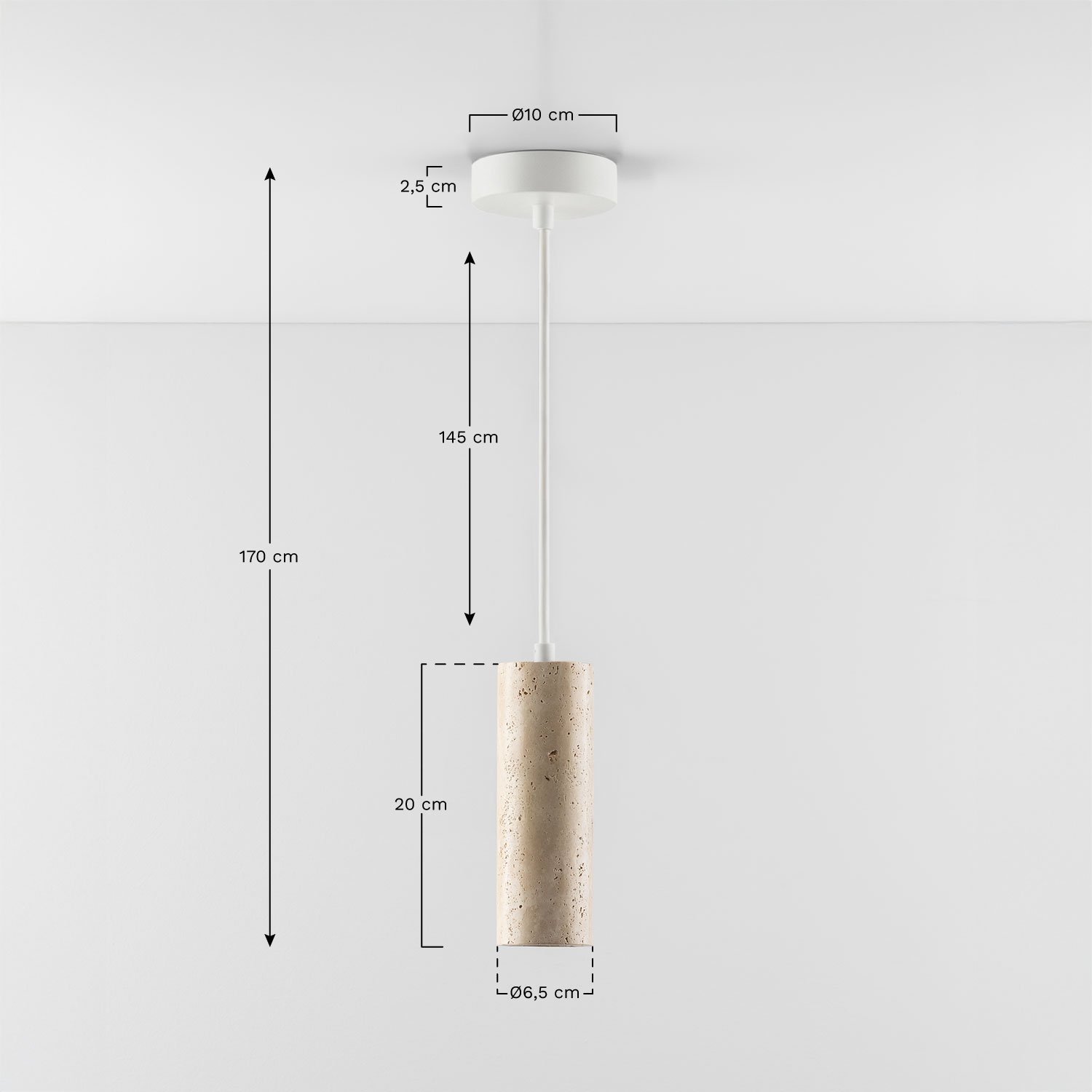 Lámpara de techo Ø6,5 cm en travertino Davise , medidas