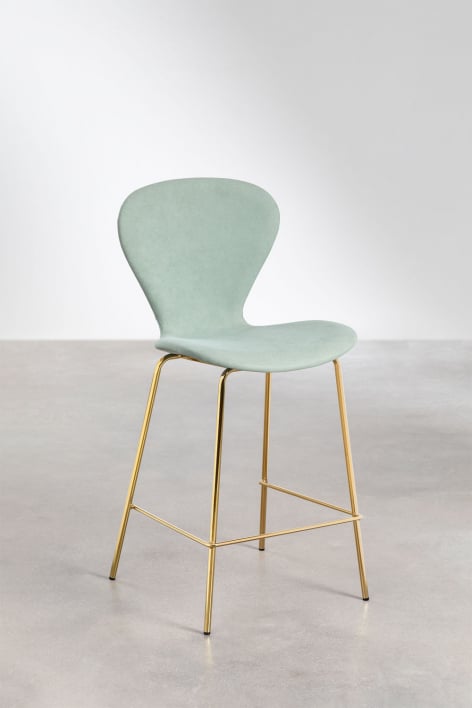Pack de 2 taburetes altos 65 cm en tela celadón y patas en hierro dorado Uit - Tela Celadón