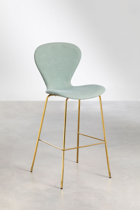 Pack de 2 taburetes altos 75 cm en tela celadón y patas en hierro dorado Uit - Tela Celadón