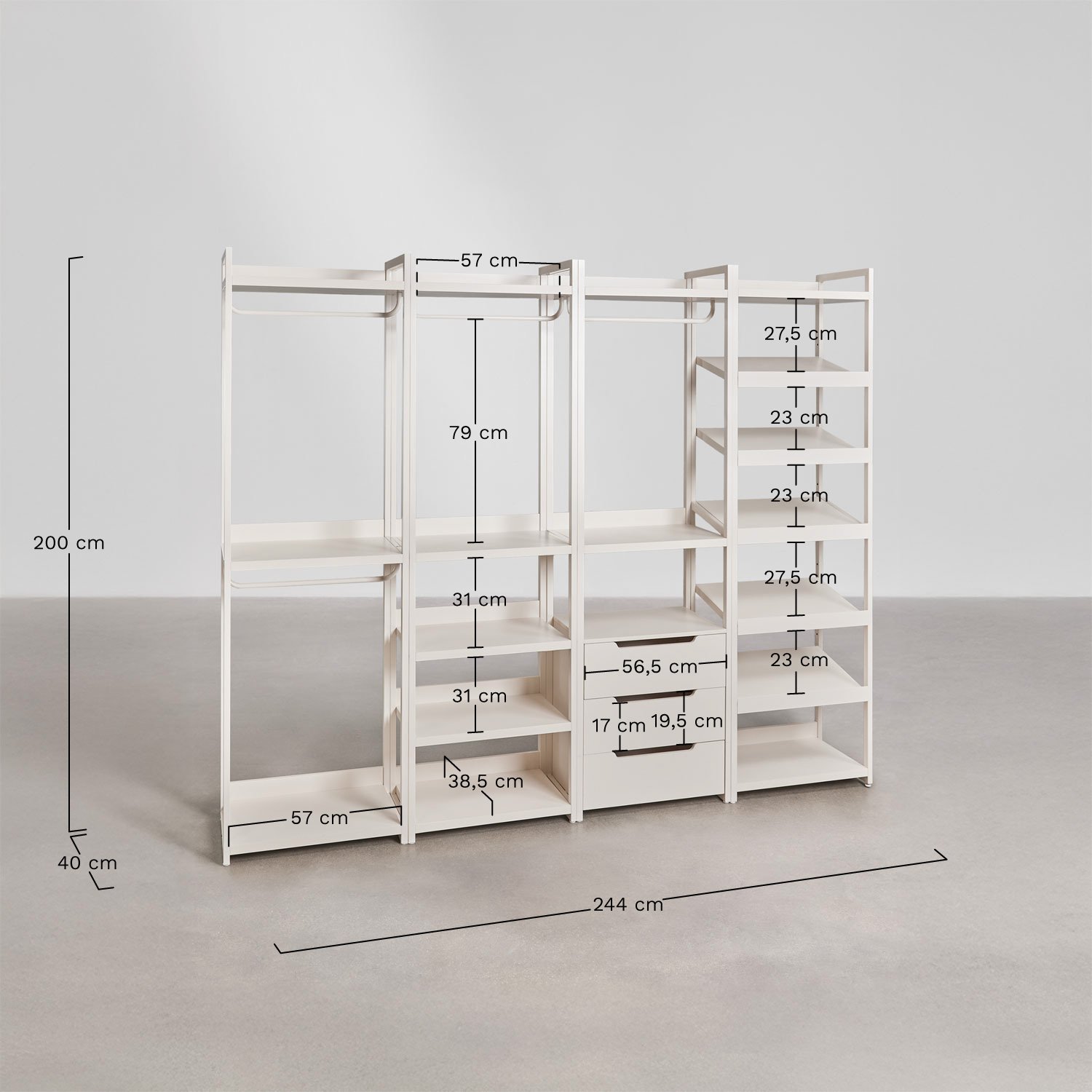 Armario modular abierto de 4 piezas con zapatero en hierro Velunis , medidas