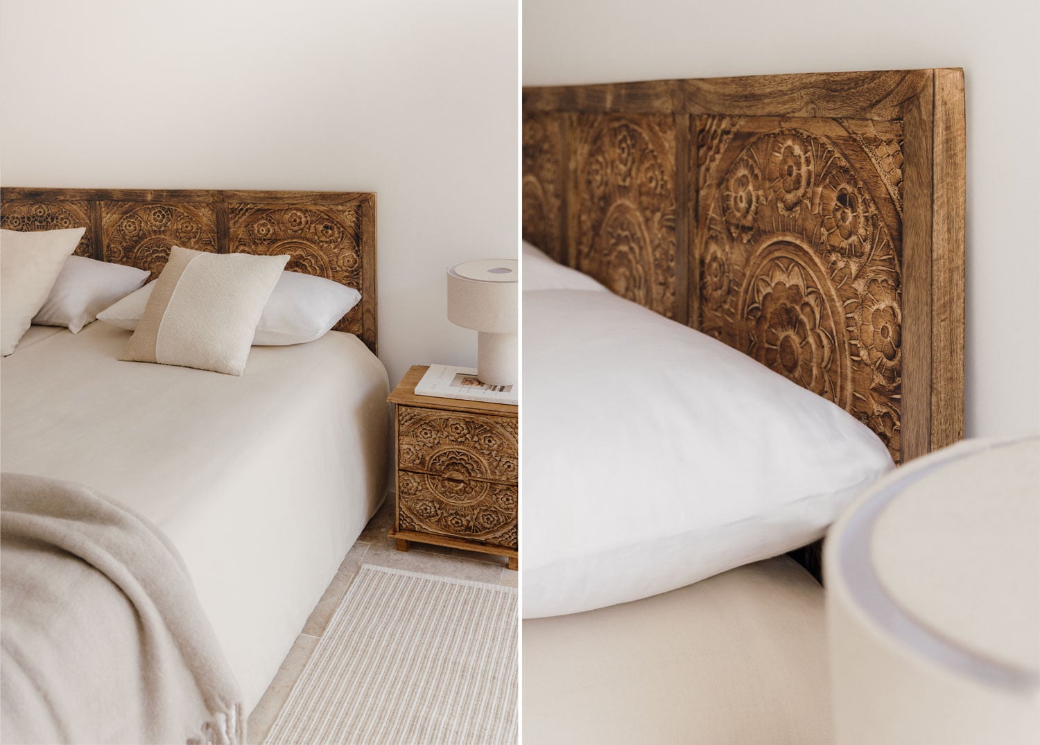 Cabecero de cama tallado en madera