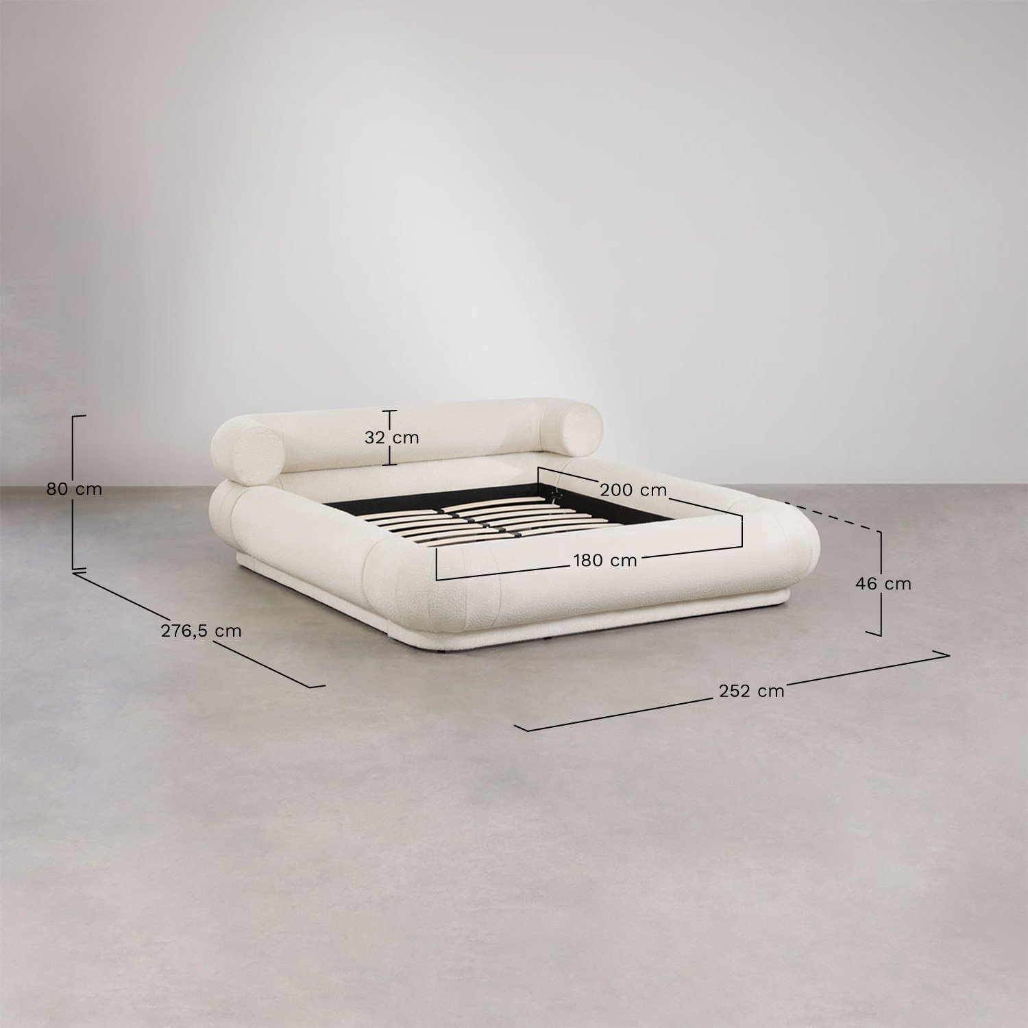 Cama en tela bouclé Bernaste , medidas