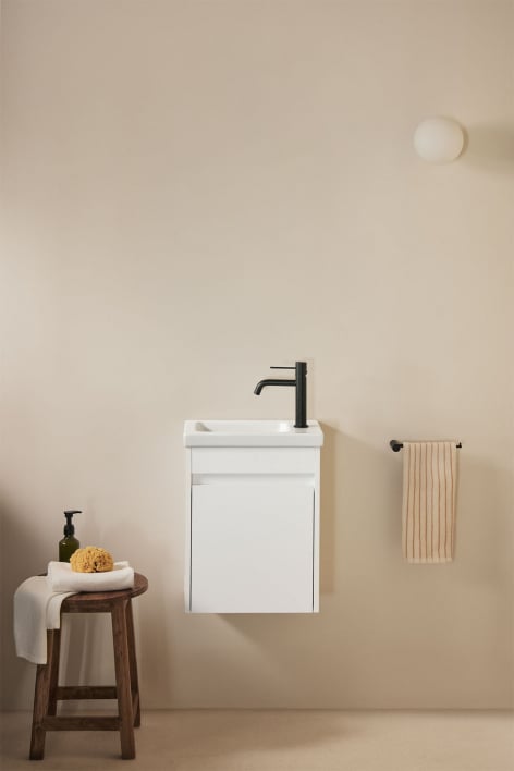 Conjunto de mueble de baño suspendido en madera con lavabo integrado Narek - Blanco