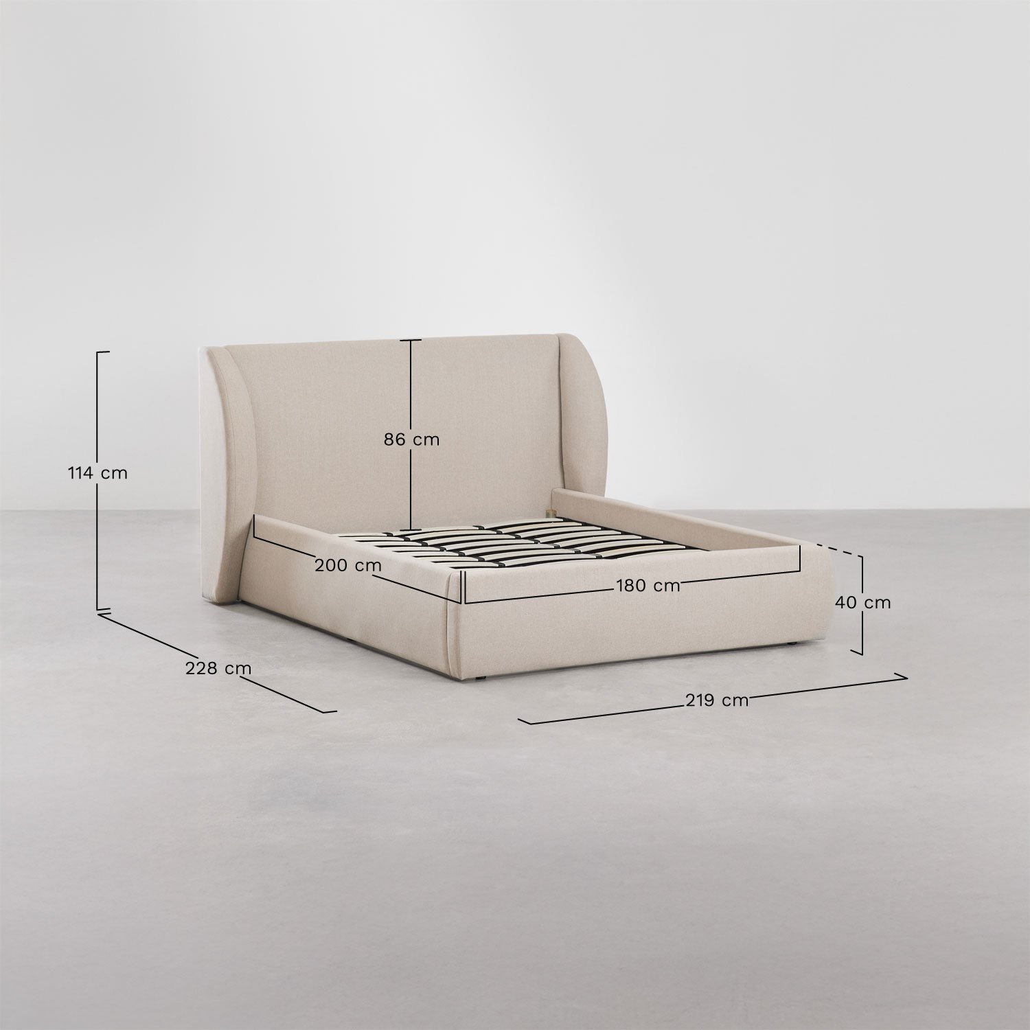 Cama en tela Cabargi , medidas