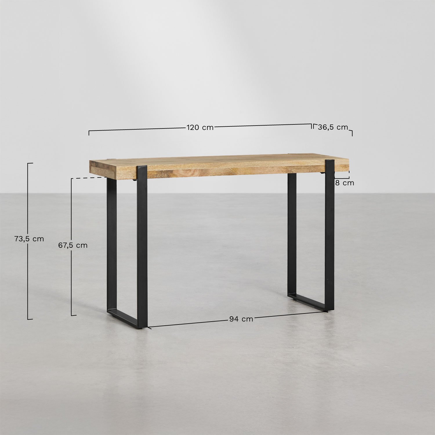Consola recibidor en madera de mango y hierro Kiren, medidas