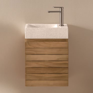Conjunto De Mueble De Baño Suspendido En Madera De Teca Con Lavabo Integrado En Cemento Napier Madera De Teca & Sin Espejo & Gris - Sklum