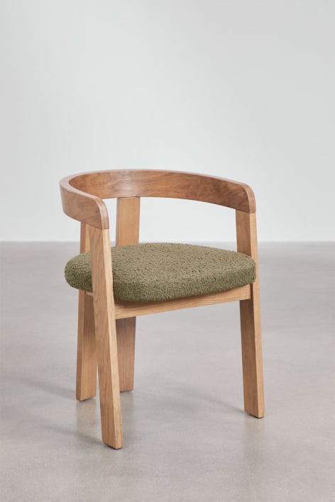 Pack de 4 sillas de comedor con reposabrazos en madera y tapizadas Yvone - Bouclé Verde Salvia