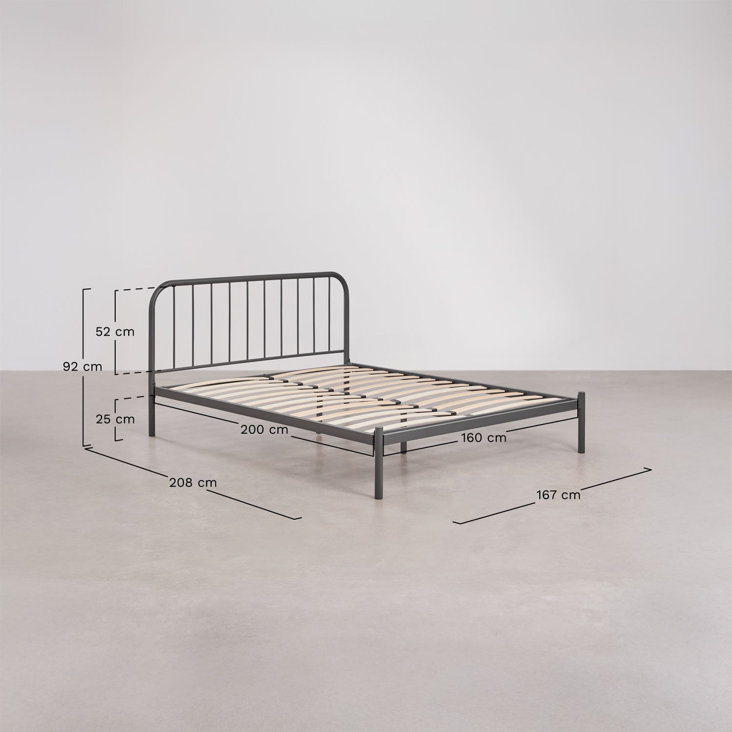 Cama en hierro Asteri, medidas