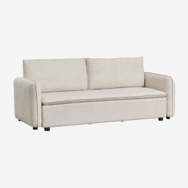 Sofá Cama De 3 Plazas En Tela Bouclé Drovi Bouclé Beige Crema - Sklum