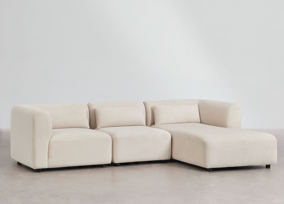 Sofá modular chaise longue derecho de 3 piezas Fogler - Pana Beige Lino