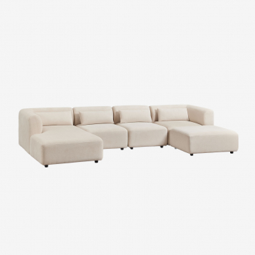 Sofá Modular Chaise Longue Izquierdo De 4 Piezas Con Puff Fogler Pana Beige Lino - Sklum