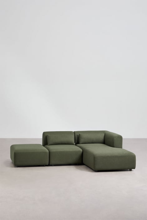 Sofá modular chaise longue derecho de 2 piezas con puff Fogler - Borreguito Verde Salvia