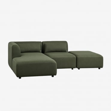 Sofá Modular Chaise Longue Izquierdo De 2 Piezas Con Puff Fogler Borreguito Verde Salvia - Sklum
