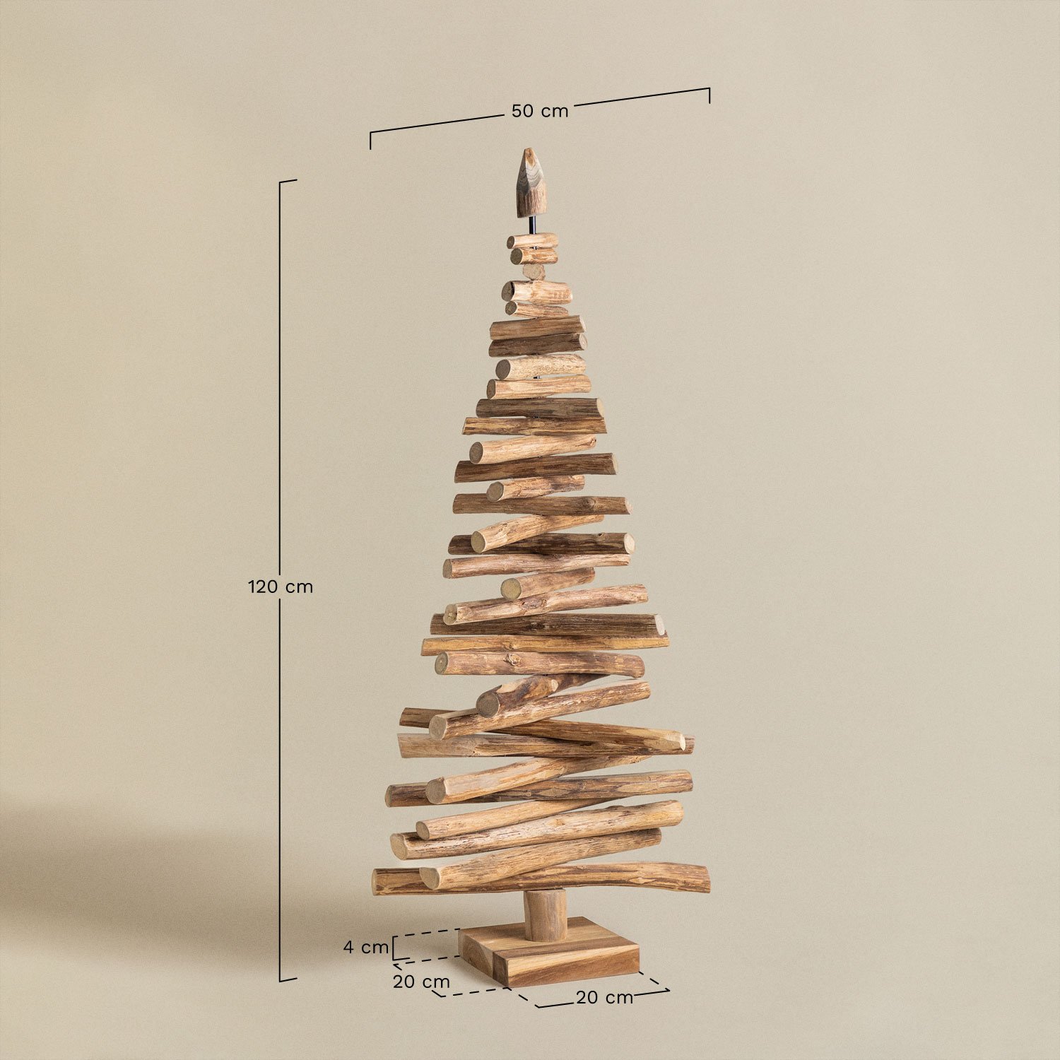 Árbol de navidad en madera de teca Jingle , medidas