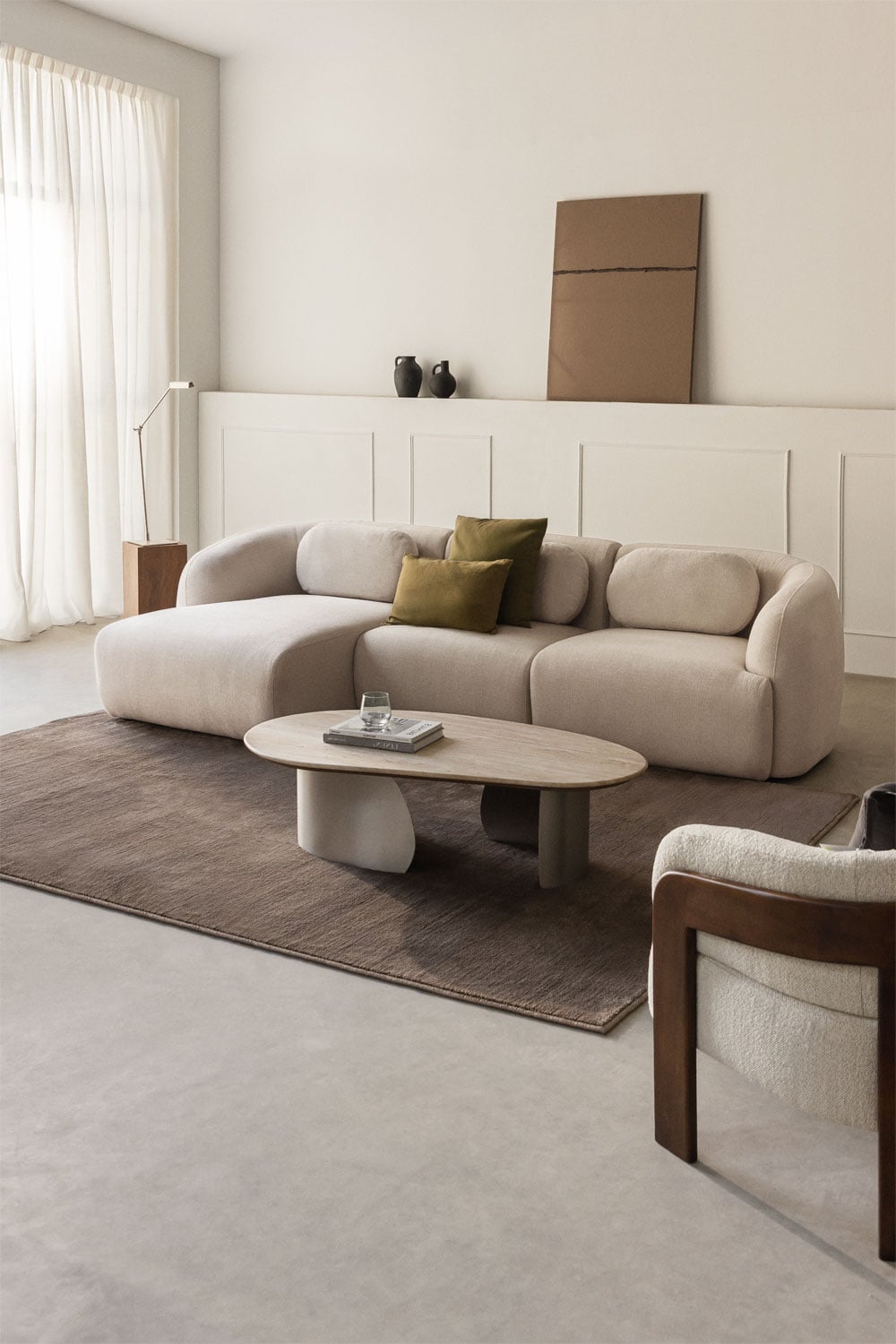 Sofá modular esquinero beige claro de tela