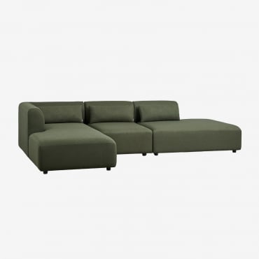 Sofá Modular Chaise Longue Izquierdo De 3 Piezas Con Diván Fogler Borreguito Verde Salvia - Sklum