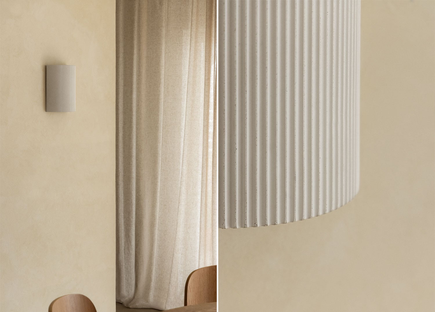 Aplique de pared cilíndrico beige con textura acanalada