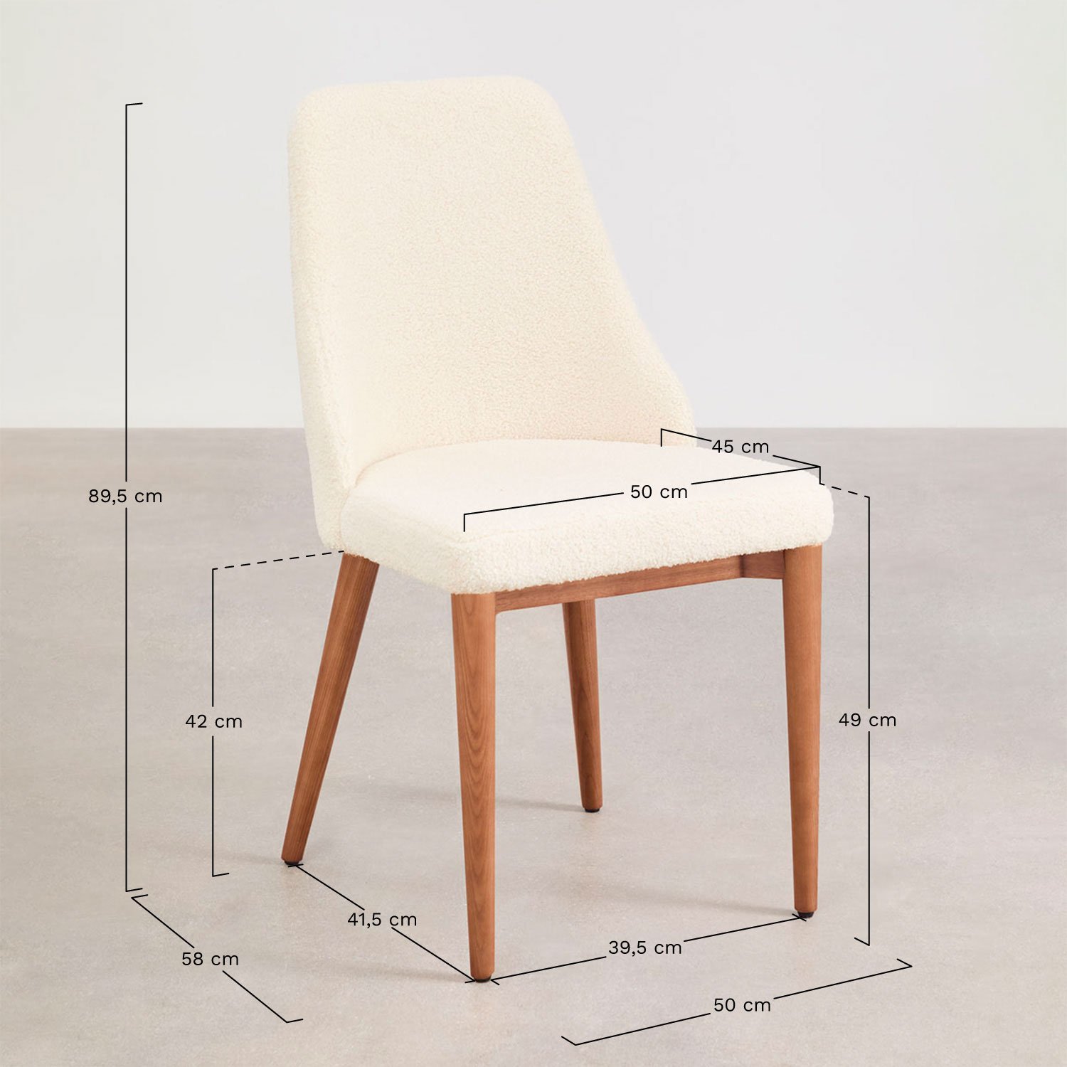 Pack de 4 sillas de comedor tapizadas Leiden, medidas