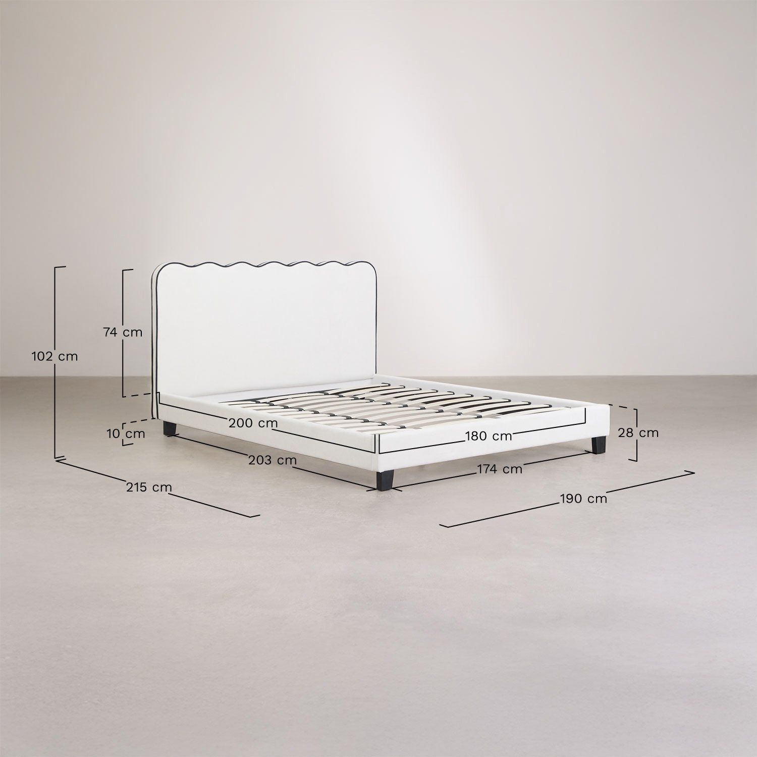 Cama tapizada Zivon   , medidas