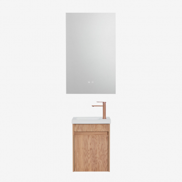 Conjunto De Mueble De Baño Suspendido En Madera Con Lavabo Integrado Narek Madera De Fresno & Rectangular Led Y Antivaho 55x90 Cm Riben - Sklum
