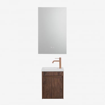 Conjunto De Mueble De Baño Suspendido En Madera Con Lavabo Integrado Narek Madera Oscura & Rectangular Led Y Antivaho 55x90 Cm Riben & Oro - Sklum