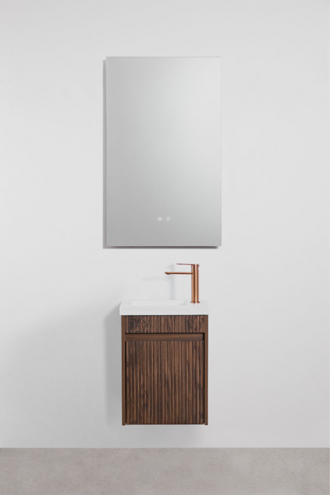 Conjunto de mueble de baño suspendido en madera con lavabo integrado Narek - Madera Oscura