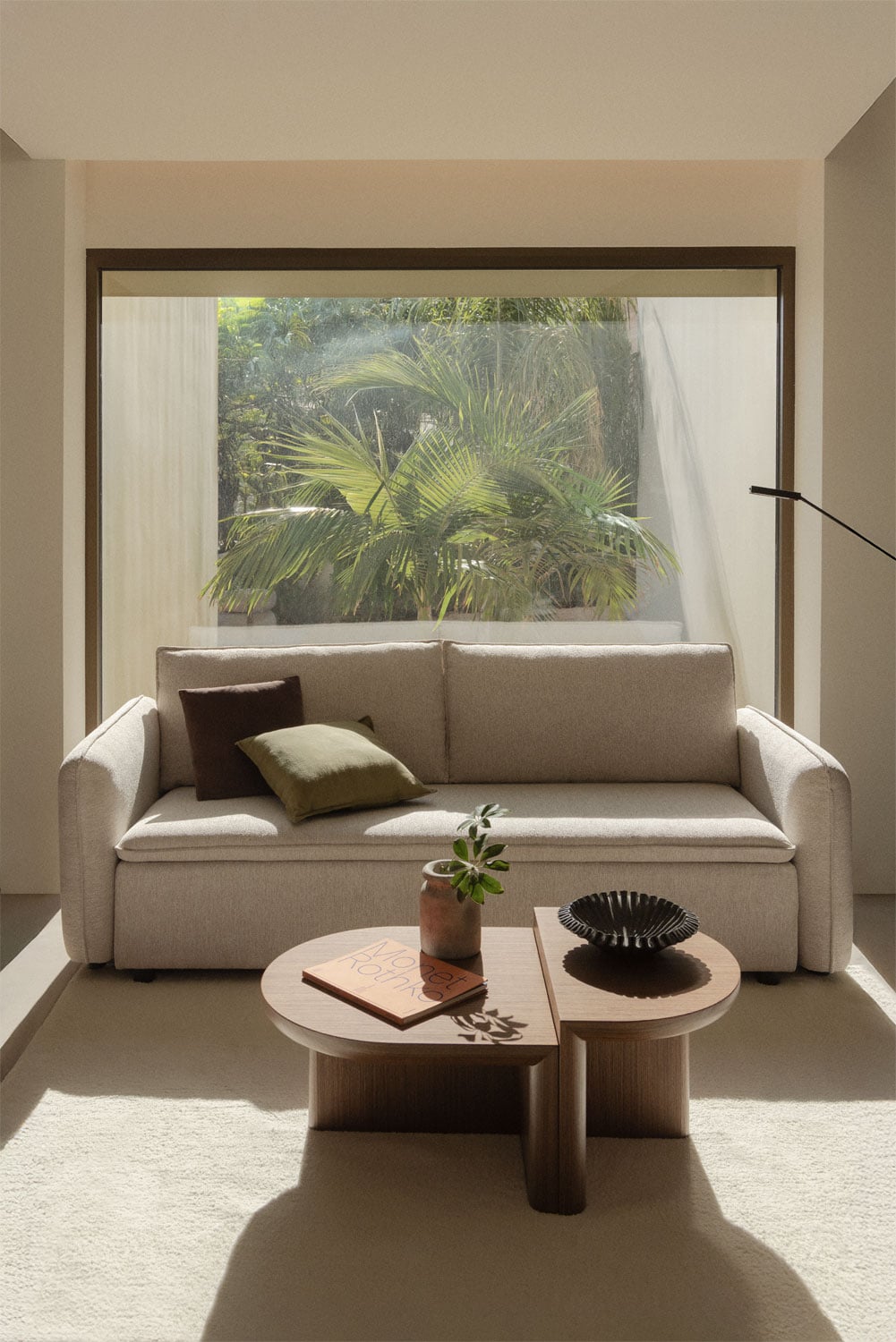 Sofá cama 3 plazas Drovi tela bouclé beige moderno