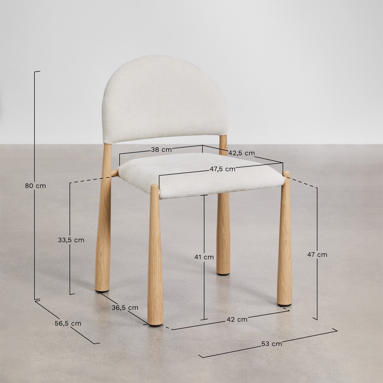 Pack de 2 sillas de comedor tapizadas Nagore, medidas