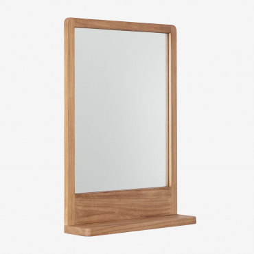 Espejo De Pared Rectangular 50x70 Cm Con Estante En Madera De Teca Mazure Madera De Teca - Sklum