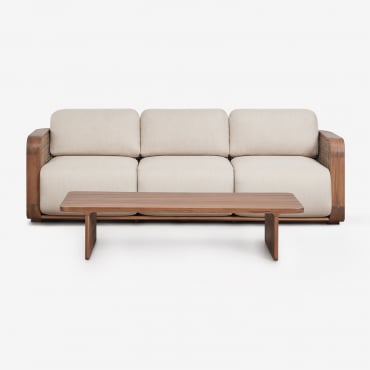 Conjunto De Jardín Con Sofá De 3 Plazas Y Mesa De Centro En Madera De Acacia Noira Marrón Acacia - Sklum