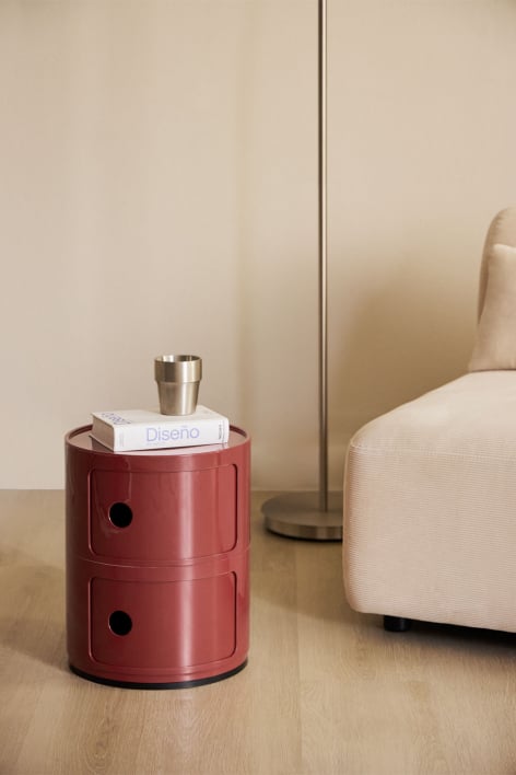 Mesa auxiliar redonda con estantes Babel - Rojo Vino