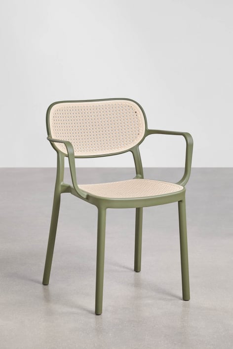 Pack de 4 sillas de comedor apilables con reposabrazos en polipropileno Omara - Verde Oliva Intenso