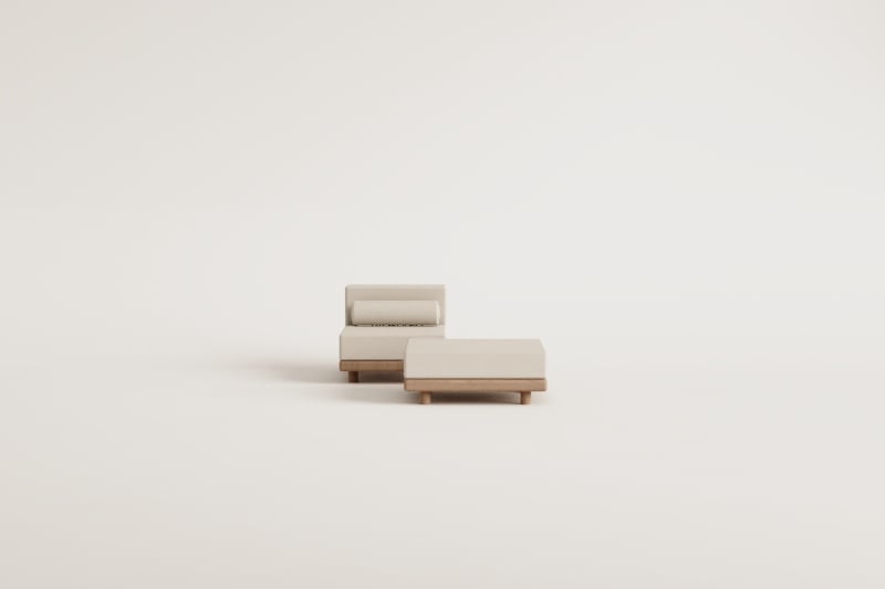 Conjunto de jardín con sillón y puff en acacia Edrien 