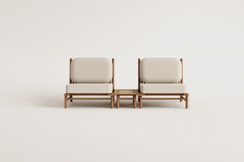 Conjunto de jardín con 2 sillones y mesa auxiliar rectangular en bambú Isendra