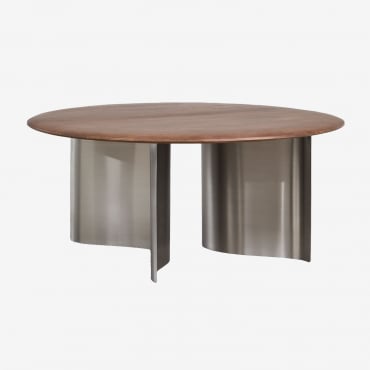 Mesa De Centro Redonda Ø80 Cm En Madera De Mango Y Acero Inoxidable Marvion Madera Mango - Sklum