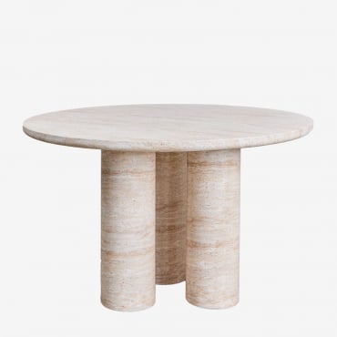 Mesa De Jardín Redonda Ø120 Cm En Cemento Look Travertino Lourdes Look Travertino - Sklum