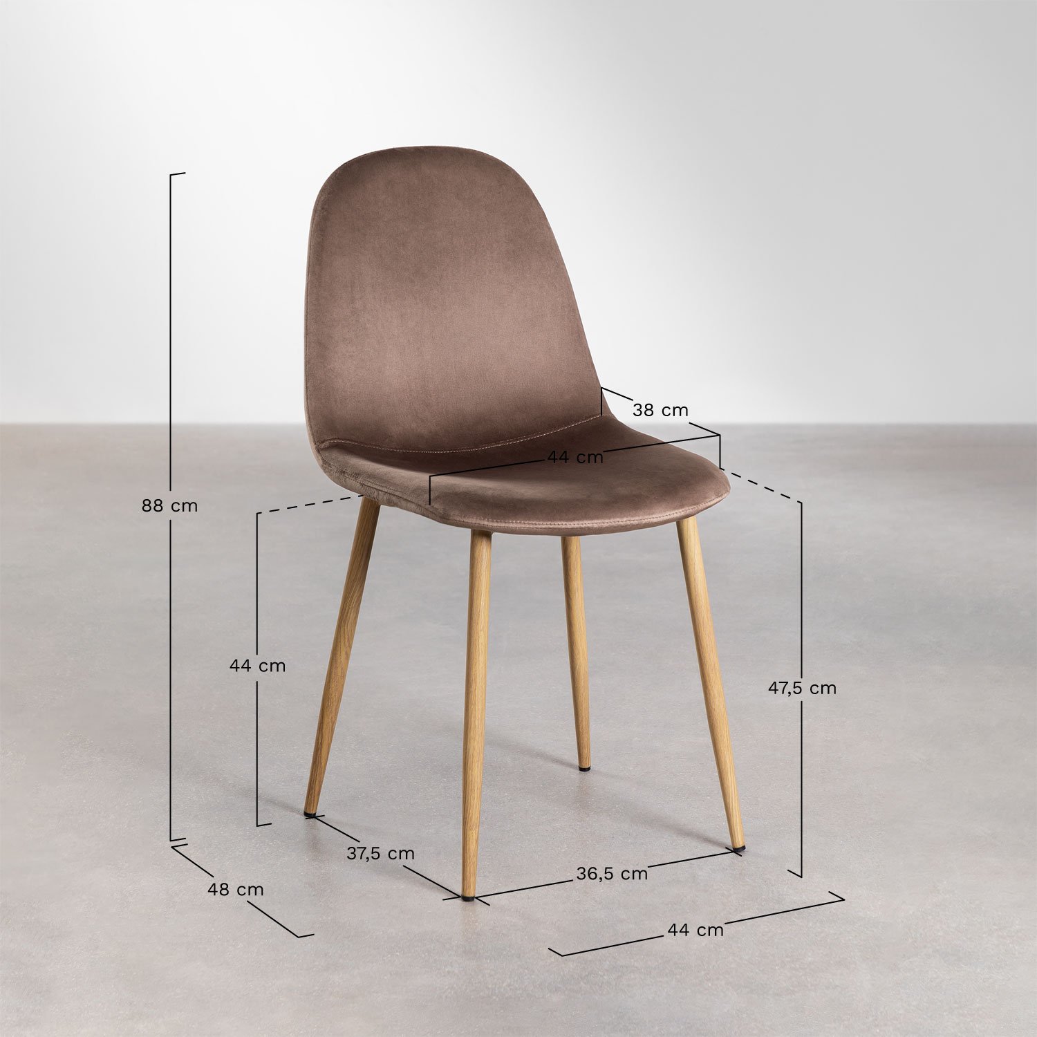 Pack de 2 sillas de comedor Glamm, medidas