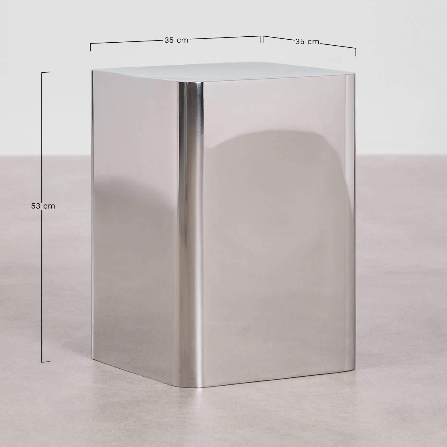 Mesita de noche cuadrada en acero inoxidable Loraq, medidas