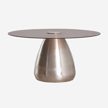 Mesa De Centro Redonda Ø80 Cm En Vidrio Templado Mariana Gris Cepillado - Sklum