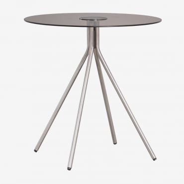 Mesa Auxiliar Redonda En Acero Inoxidable Y Vidrio Templado Itsoro Ø50 Cm - Sklum