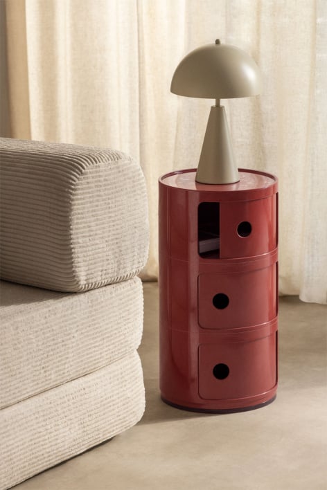 Mesa auxiliar redonda con estantes Babel - Rojo Vino