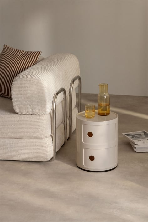 Mesa auxiliar redonda con estantes Babel - Beige Tapioca