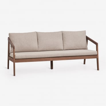 Sofá De Jardín De 3 Plazas En Madera De Acacia Kaela Marrón Acacia Oscuro & Tela Marrón Avellana - Sklum