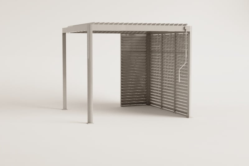 Pérgola bioclimática de lamas con paneles en aluminio Druvia