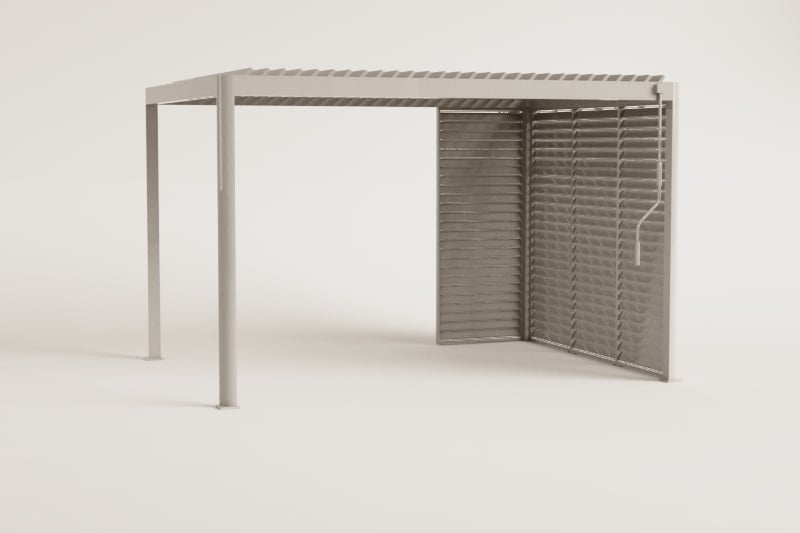 Pérgola bioclimática de lamas con paneles en aluminio Druvia